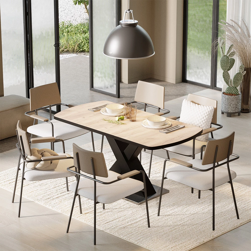 Esstisch Chinto Schwarz/Eiche rustikal 120-160 x 80 cm ausziehbar livinity®