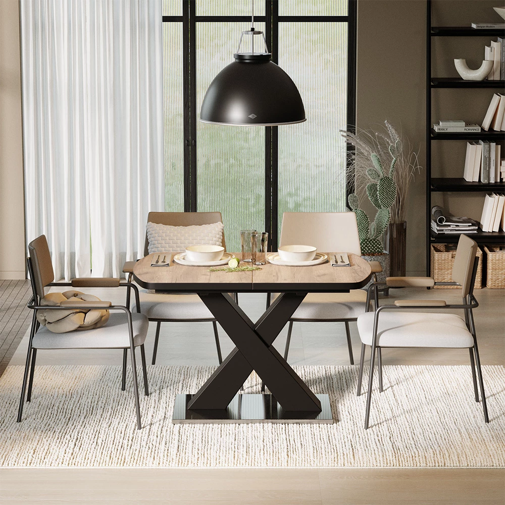 Esstisch Chinto Schwarz/Eiche rustikal 120-160 x 80 cm ausziehbar livinity®