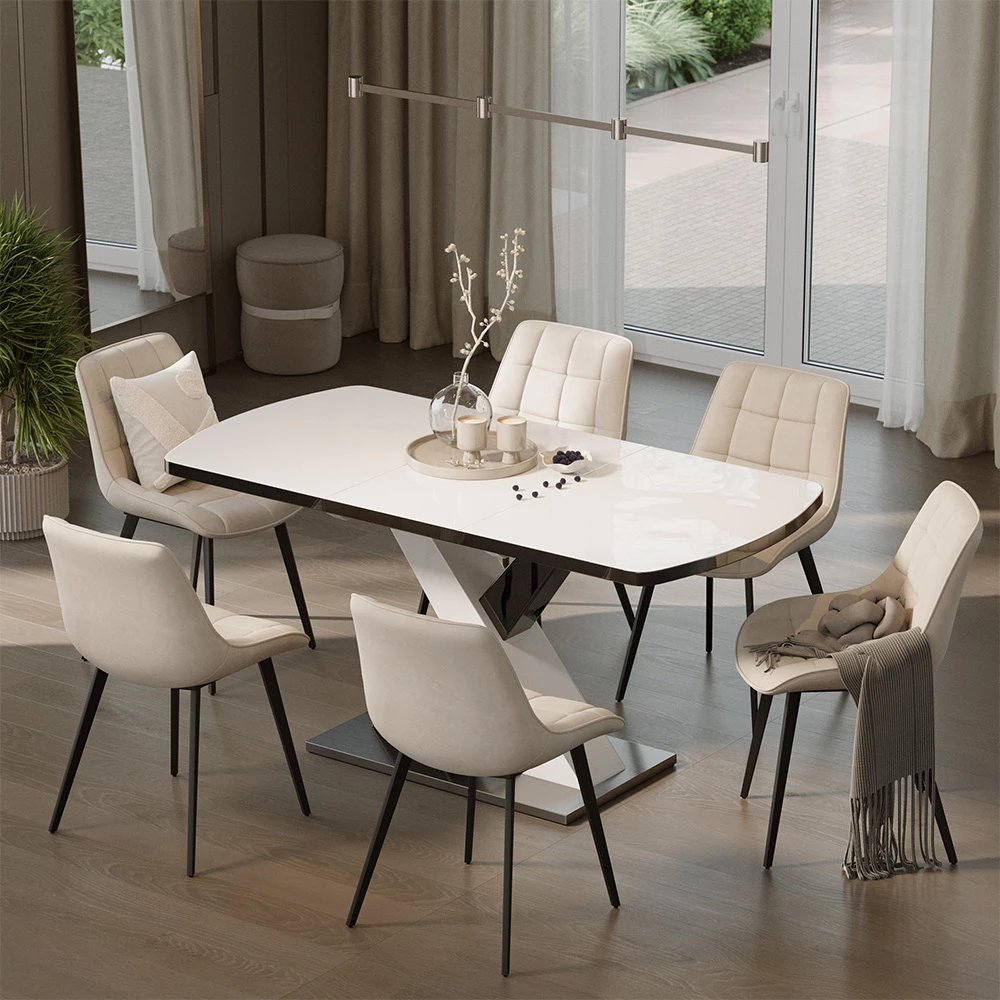 Esstisch Chinto Schwarz/Weiß 120-160 x 80 cm ausziehbar livinity®