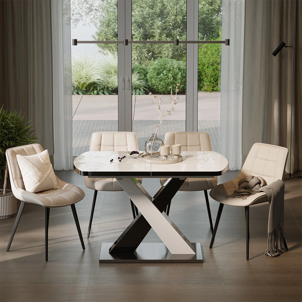 Esstisch Chinto Schwarz/Weiß 120-160 x 80 cm ausziehbar livinity®