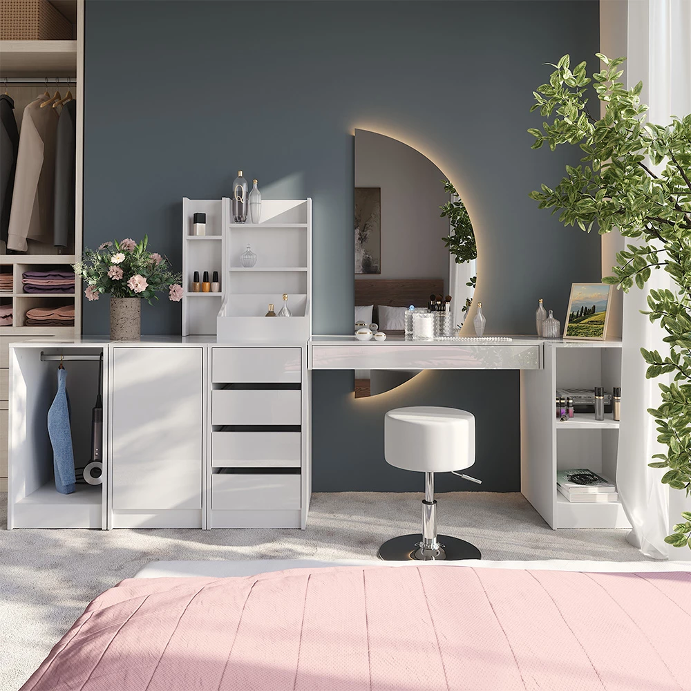 Vanity table Sherry White High Gloss 100 cm with LED mirror Vicco