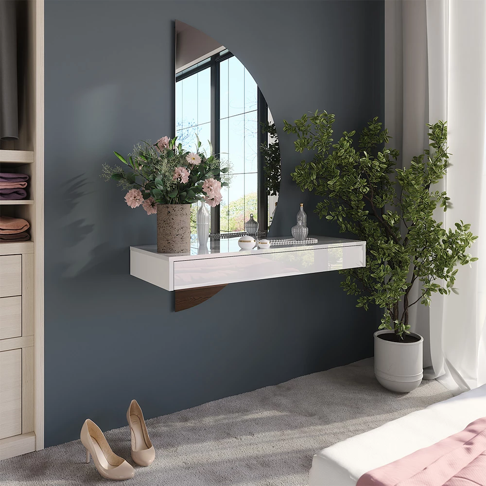 Vanity table Sherry White High Gloss 100 cm with LED mirror Vicco