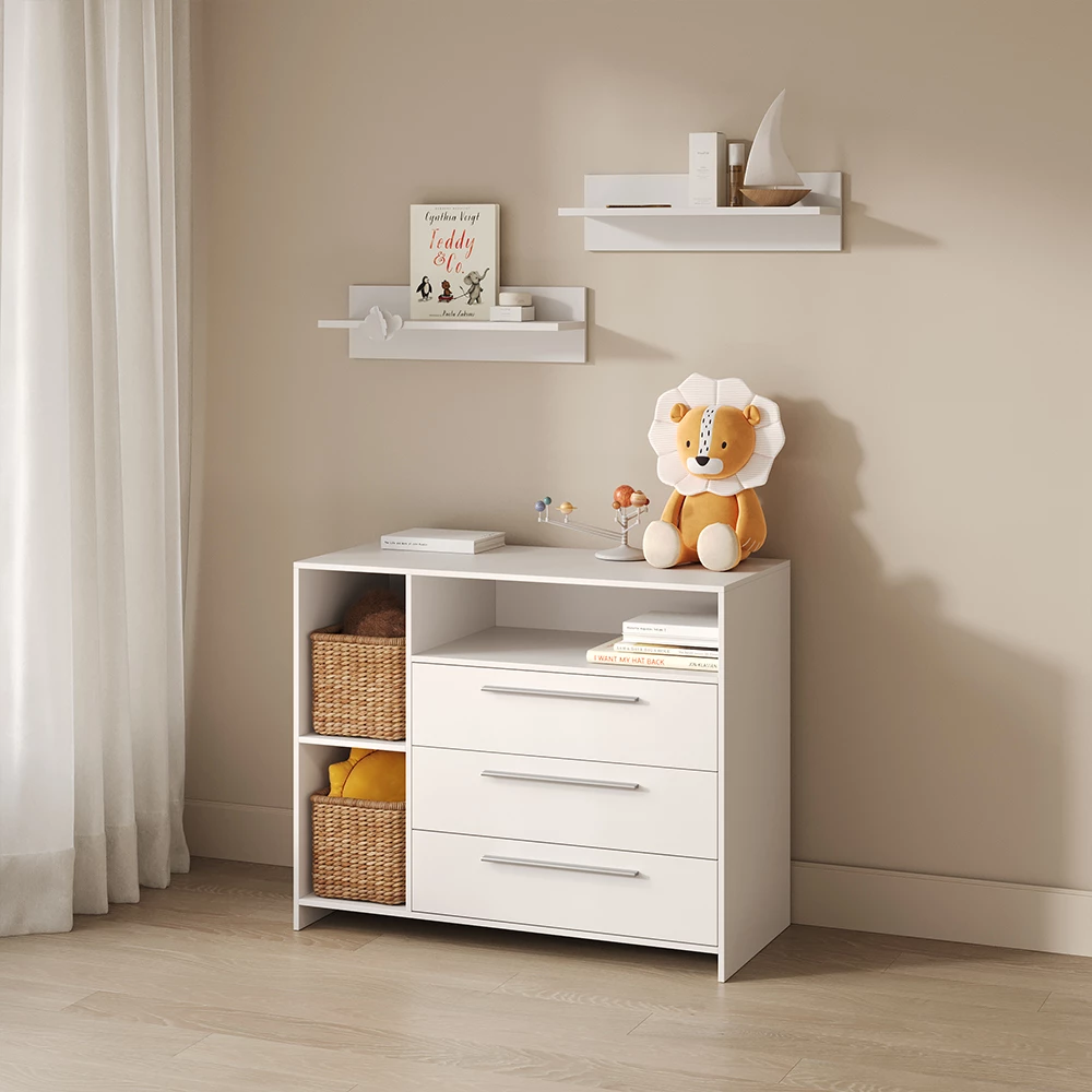 Wickelkommode Nera Weiß mit Wickelaufsatz livinity®