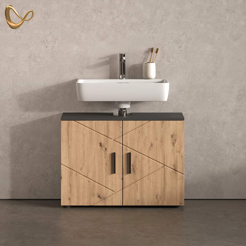 Waschtischunterschrank Ronco Anthrazit/Artisan-Eiche 80 x 59 cm mit 2 Türen livinity®