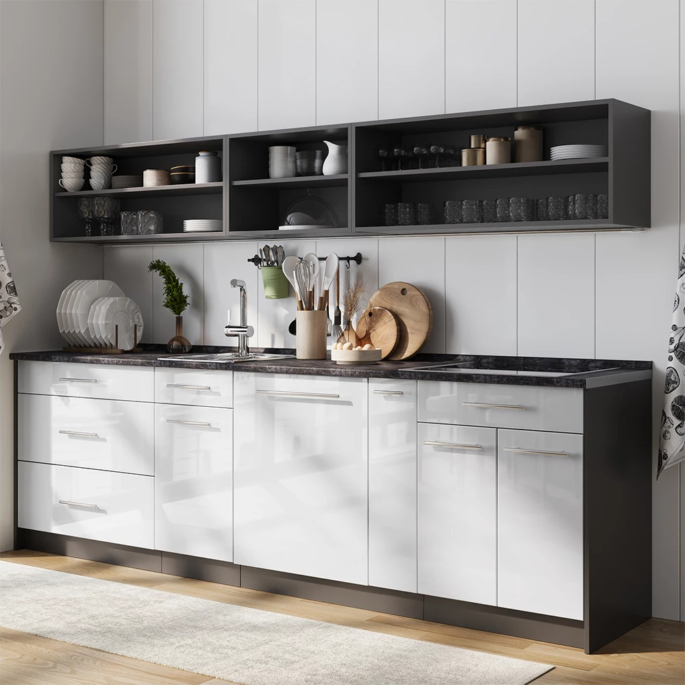 Elément haut de cuisine Fame-Line Blanc Haute brillance/Anthracite 60cm Vicco