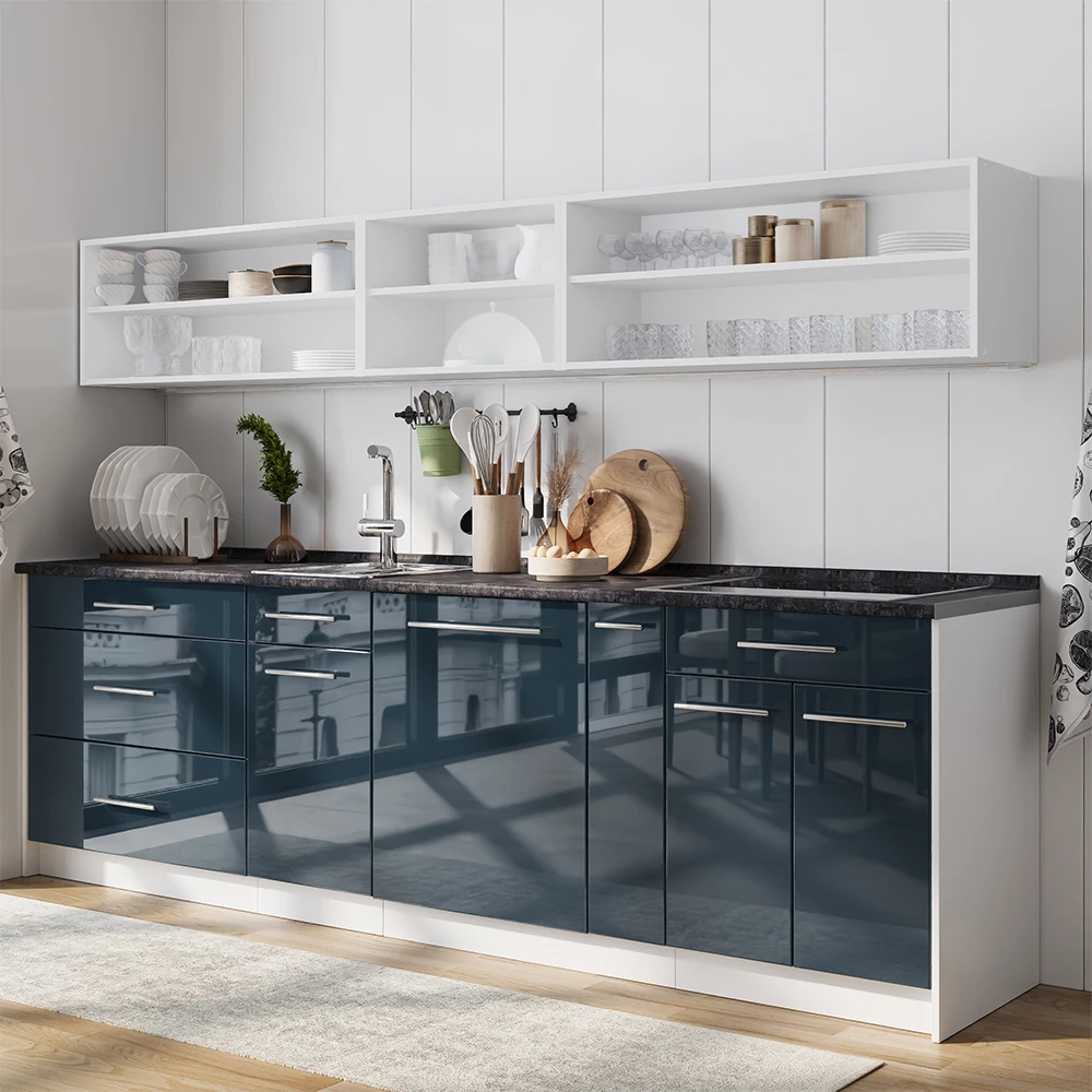Meuble de cuisine Fame-Line Bleu foncé brillant/Blanc 20cm sans PT Vicco