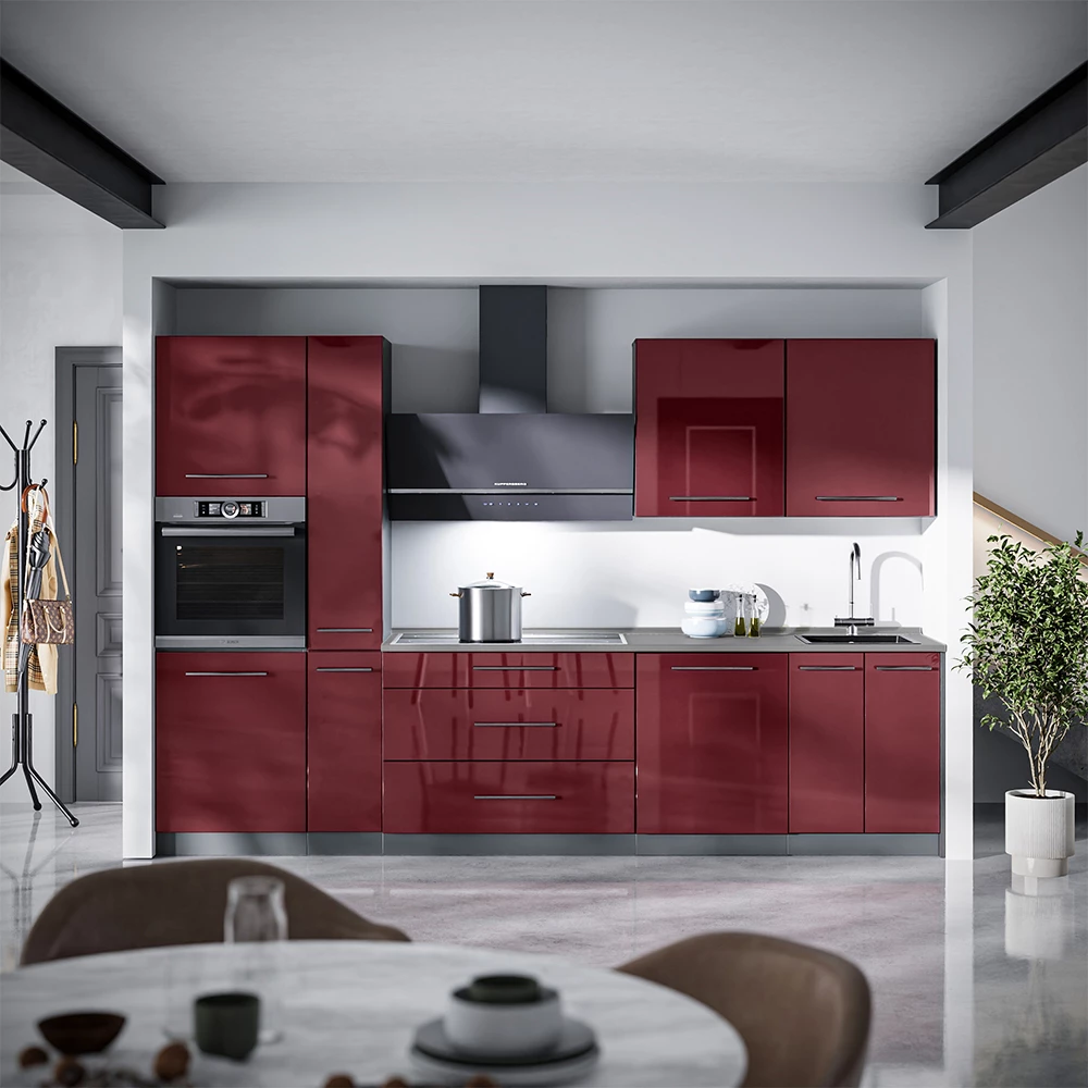 Cuisine Fame-Line Rouge bordeaux Haute brillance/Anthracite 310cm, PT Anthracite Vicco