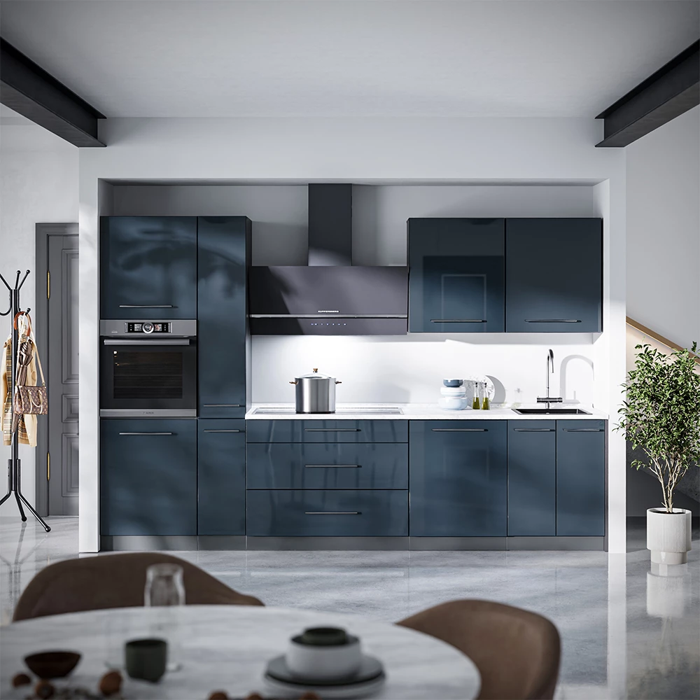 Cuisine Fame-Line Bleu foncé brillant/Anthracite 310cm sans PT Vicco
