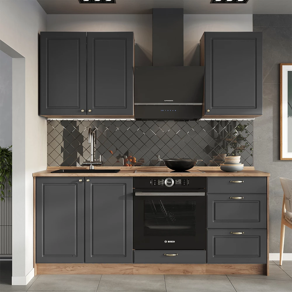 Spülenunterschrank Fame-Line Anthrazit-Gold Landhaus/Goldkraft Eiche 100 cm Arbeitsplatte Marmor Vicco