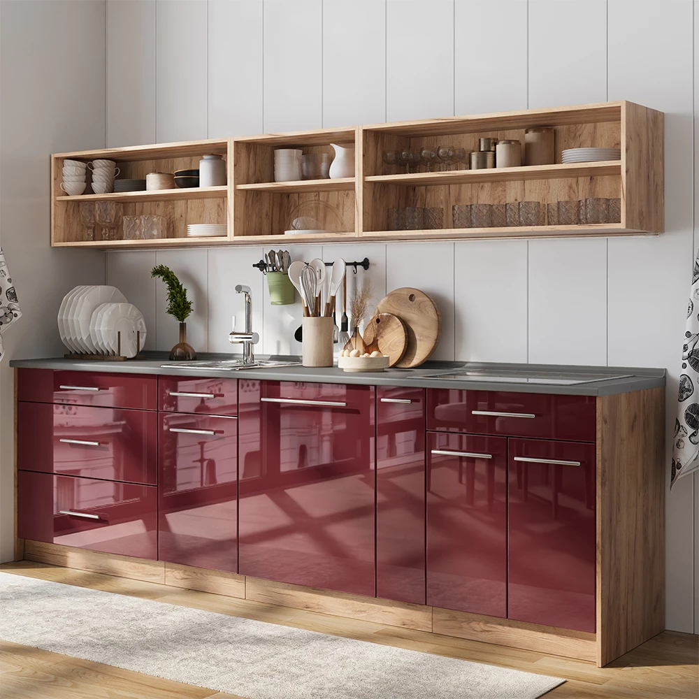 Hangkast Fame-Line Bordeauxrode hoogglans/Goudkleurig Eiken 60 cm Vicco