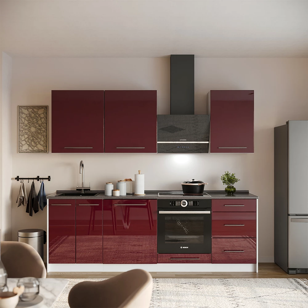 Meuble bas de cuisine Fame-Line Rouge bordeaux Haute brillance/Blanc 60cm 1 porte avec plan de travail Vicco