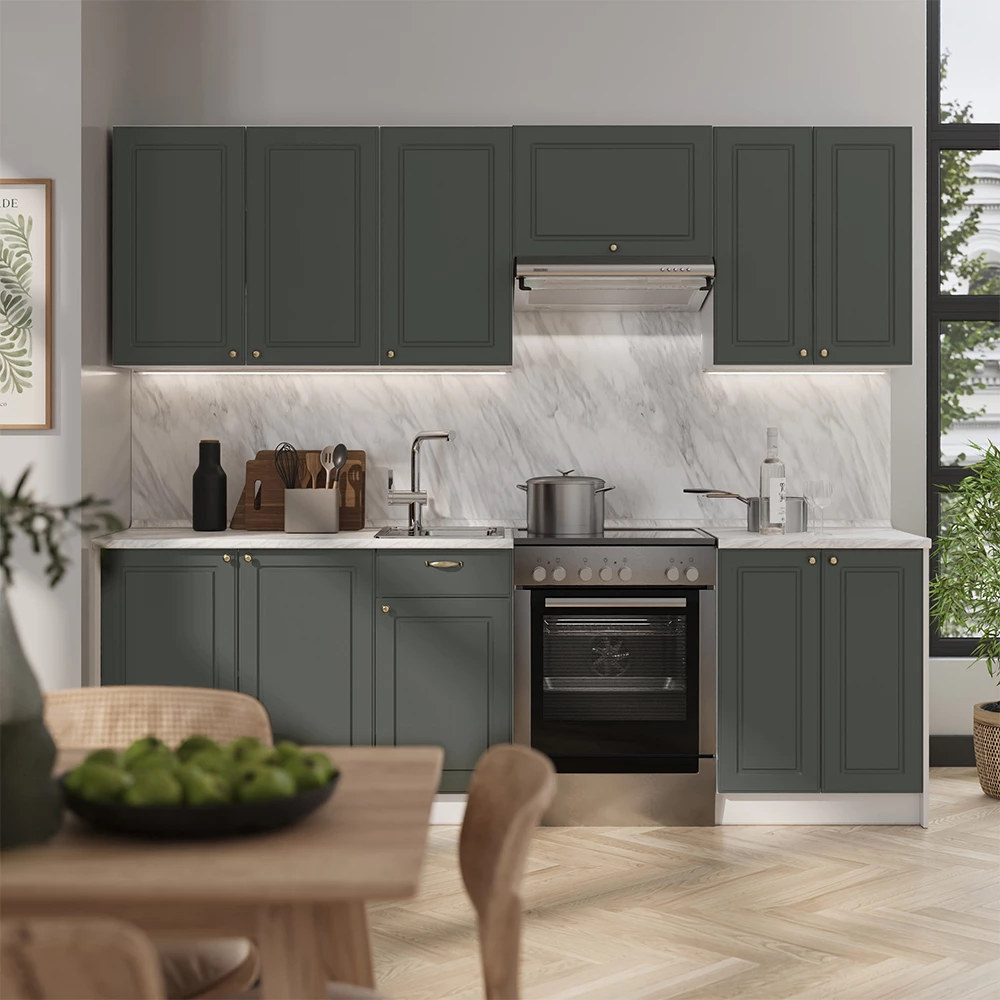 Küchenunterschrank Fame-Line Grün-Gold Landhaus/Weiß 40 cm Arbeitsplatte Anthrazit Vicco