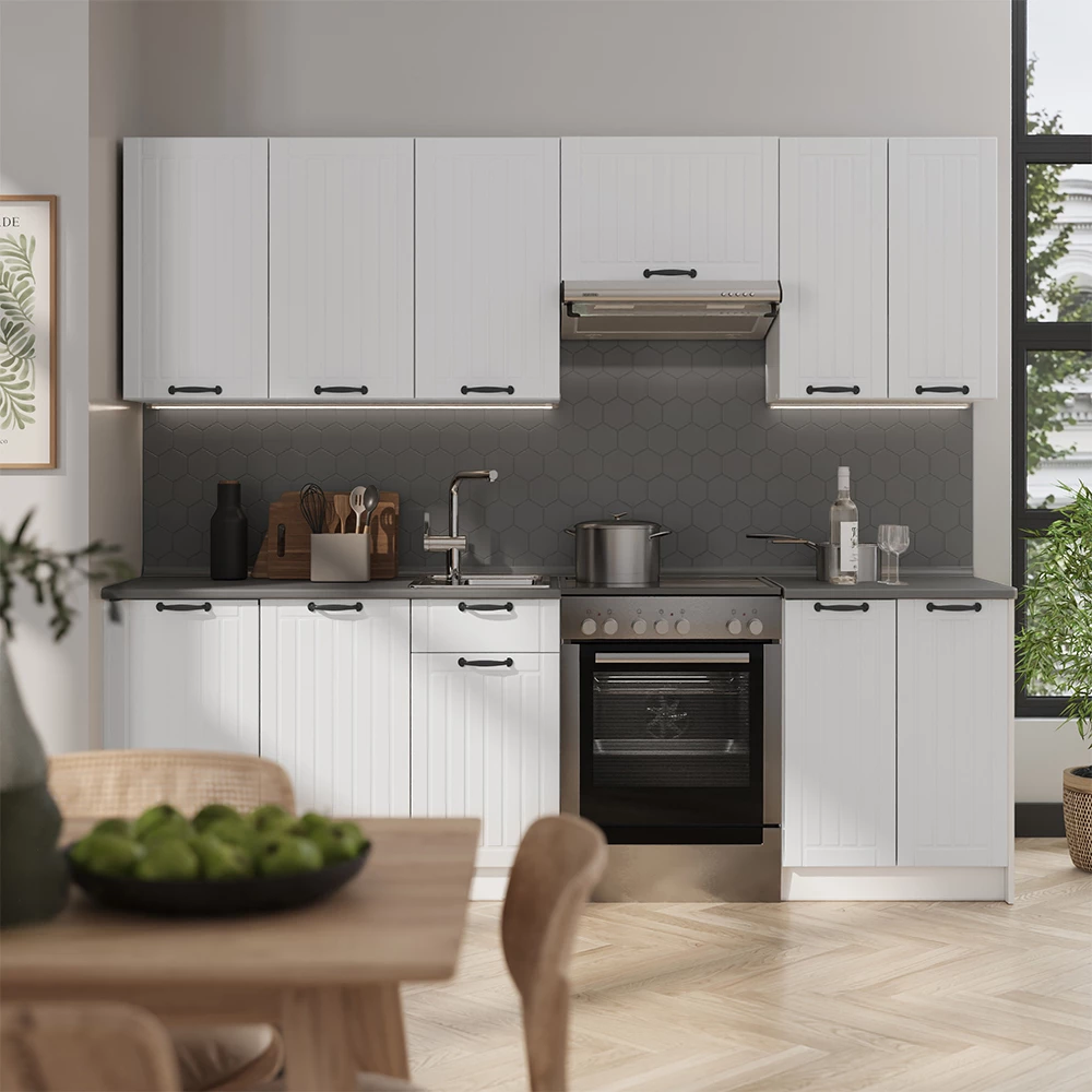 Unterschrank für Spüle/Kochfeld Fame-Line Weiß Landhaus/Weiß 40 cm, AP Anthrazit Vicco № 33871