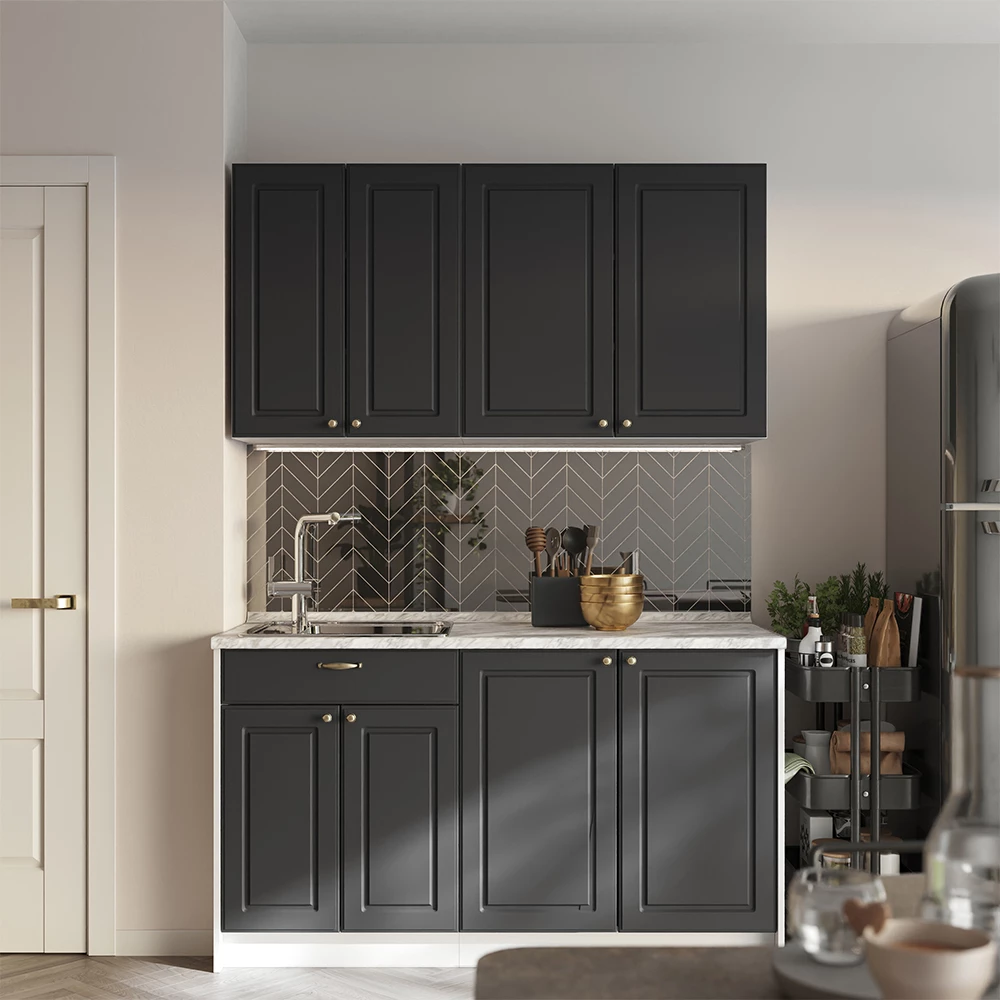 Meuble bas pour évier/plaque Fame-Line Anthrazit-Gold Landhaus/Blanc 60cm avec tiroir, PT Marbre Vicco