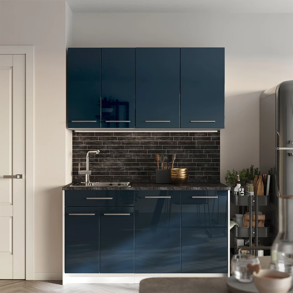 Elément haut de cuisine Fame-Line Bleu foncé brillant/Blanc 80cm Vicco