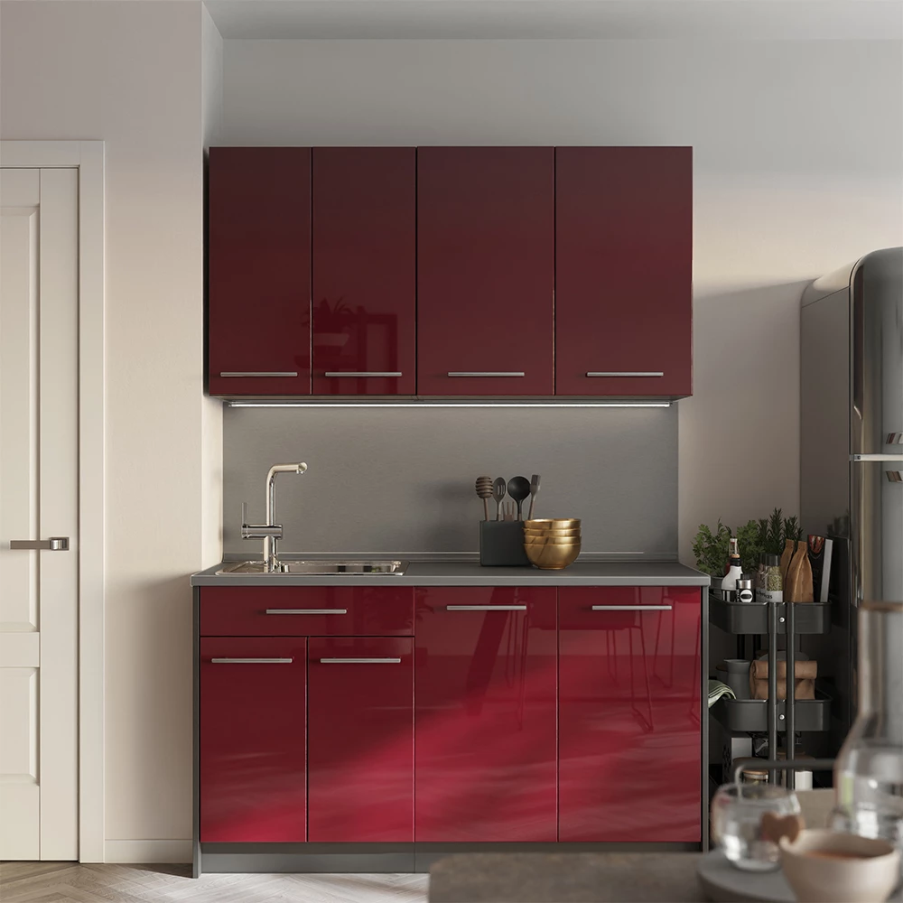 Elément haut de cuisine Fame-Line Rouge bordeaux Haute brillance/Anthracite 80cm Vicco