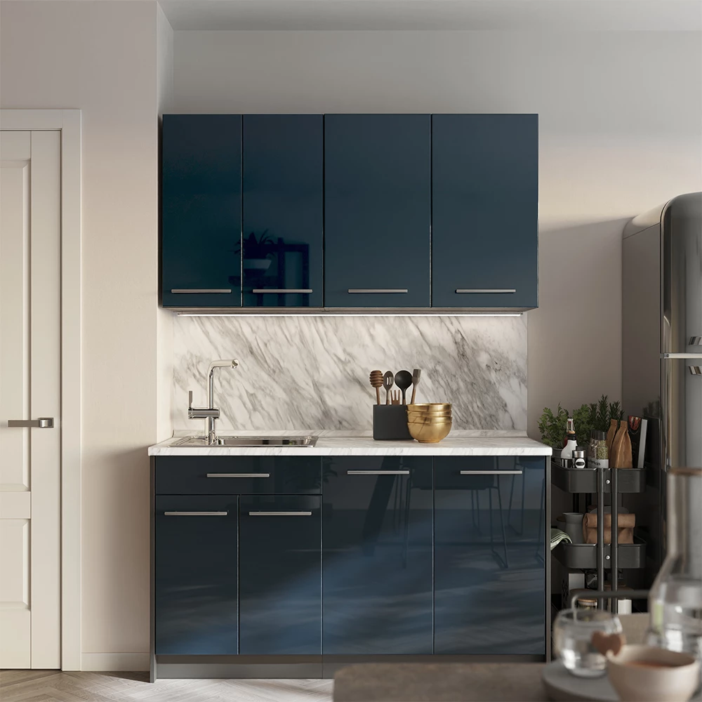 Elément haut de cuisine Fame-Line Bleu foncé brillant/Anthracite 80cm Vicco
