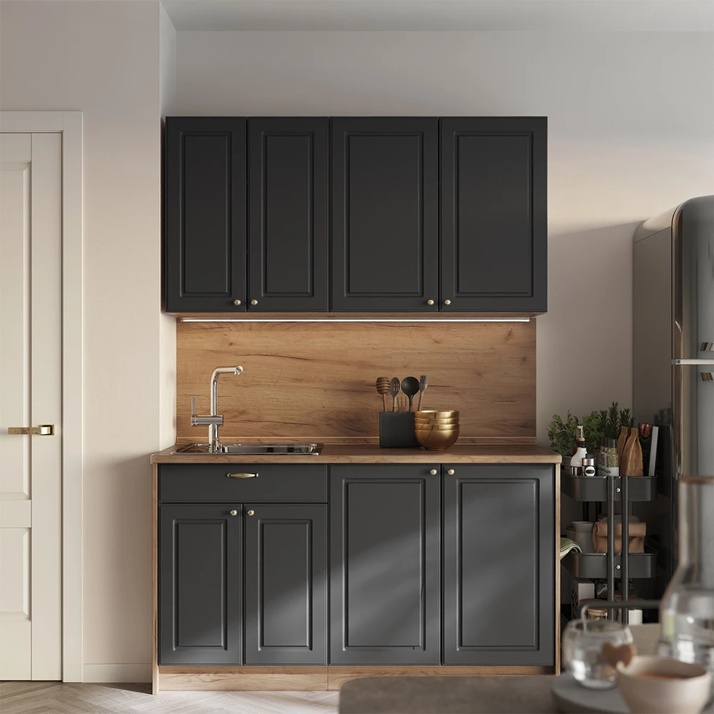 Hängeschrank Fame-Line Anthrazit-Gold Landhaus/Goldkraft Eiche 80 cm Vicco