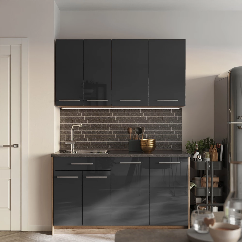 Hängeschrank Fame-Line Anthrazit Hochglanz/Goldkraft Eiche 80 cm Vicco