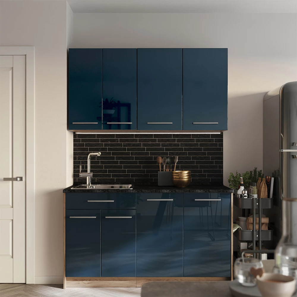 Hangkast Fame-Line Donkerblauw hoogglans/Goudkleurig Eiken 80 cm Vicco