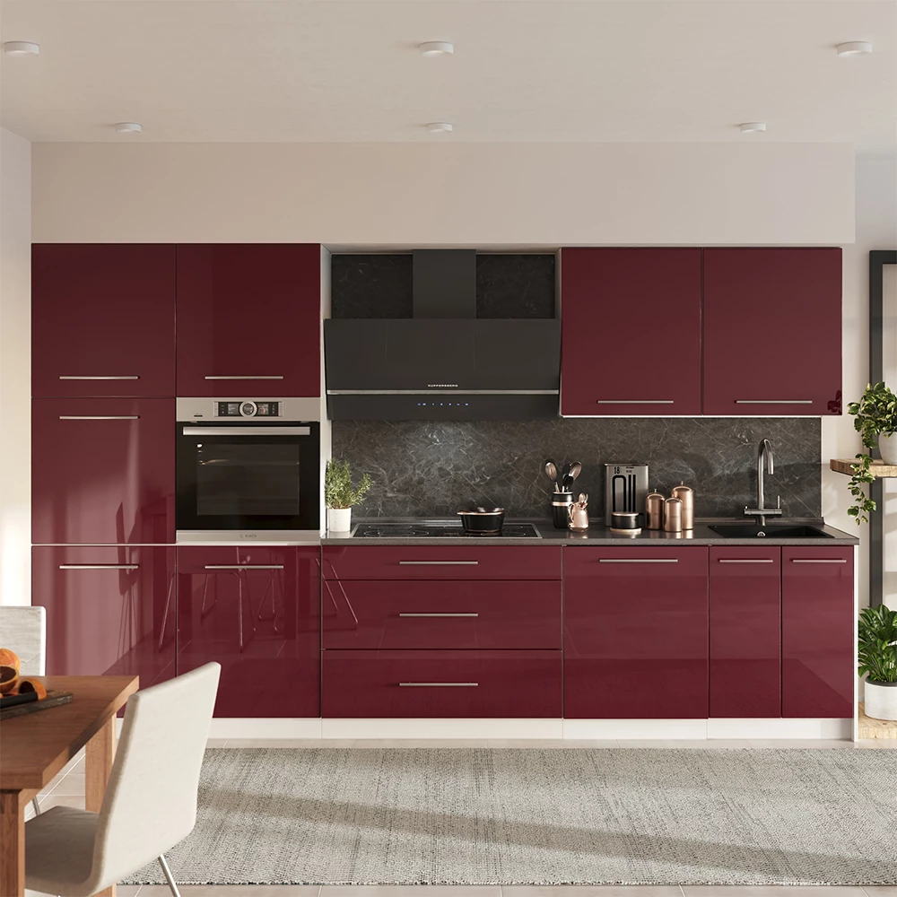 Spülenunterschrank Fame-Line Bordeaux Hochglanz/Weiß 60 cm Arbeitsplatte Goldkraft Eiche Vicco