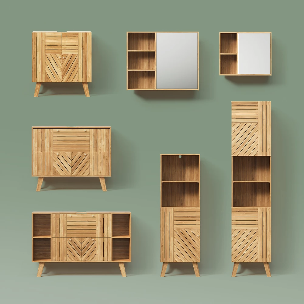 Badschrank Olona Bambus 40 x 177 cm mit 2 Türen livinity®