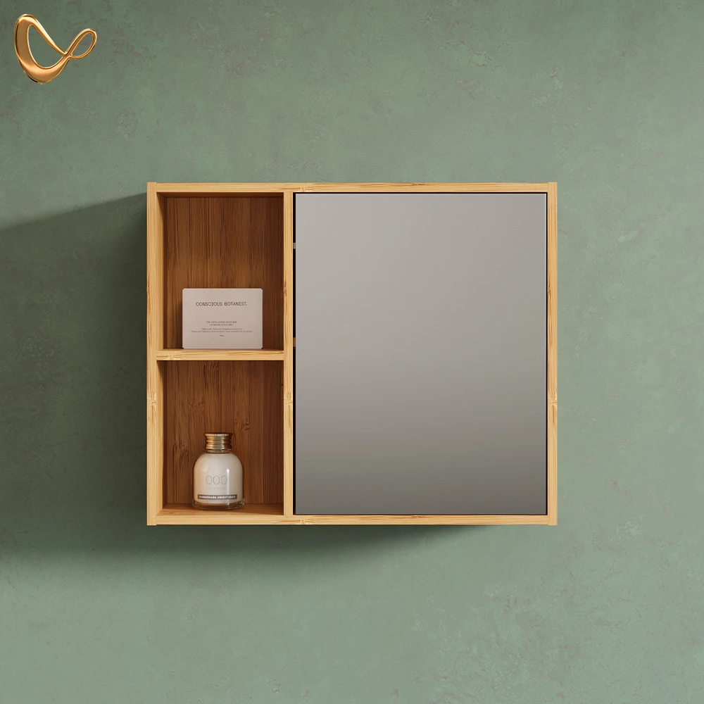 Badspiegelschrank Olona Bambus 54 x 44.5 cm mit Spiegel livinity®