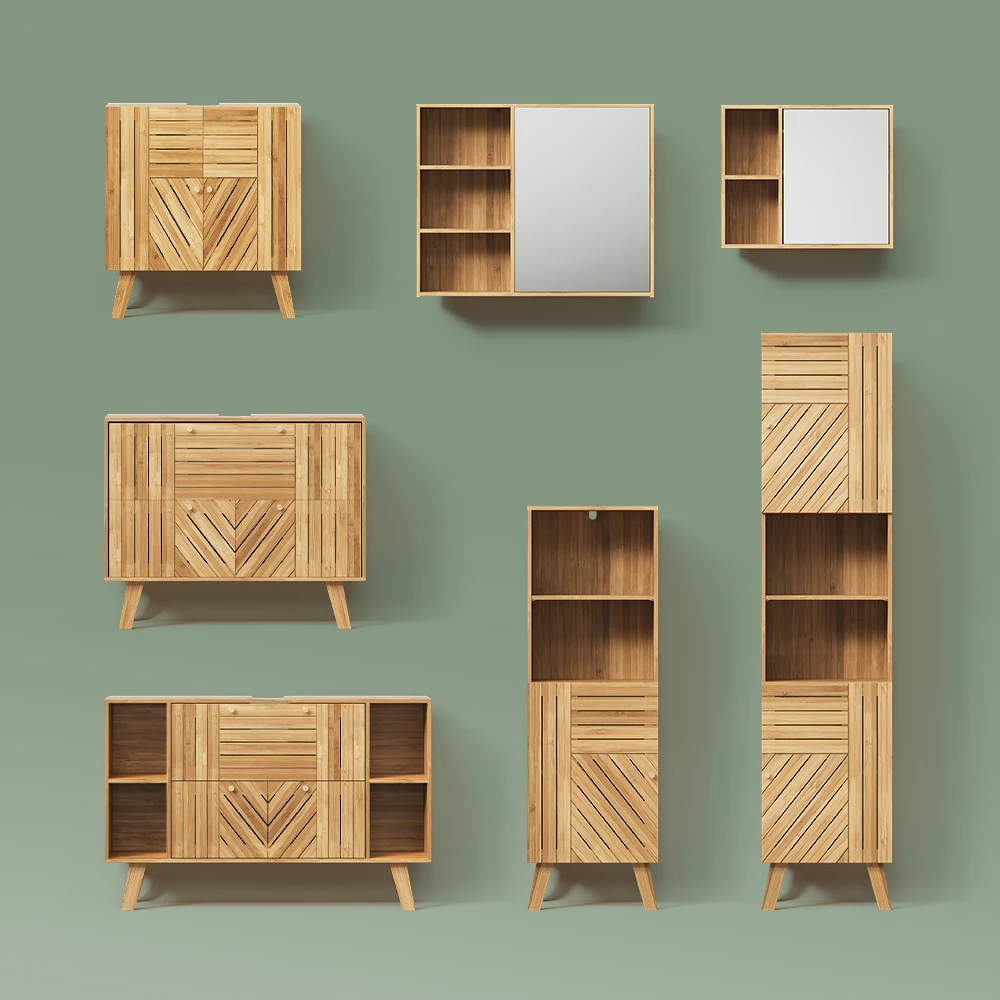 Waschbeckenunterschrank Olona Bambus 60 x 65 cm mit 2 Türen livinity®
