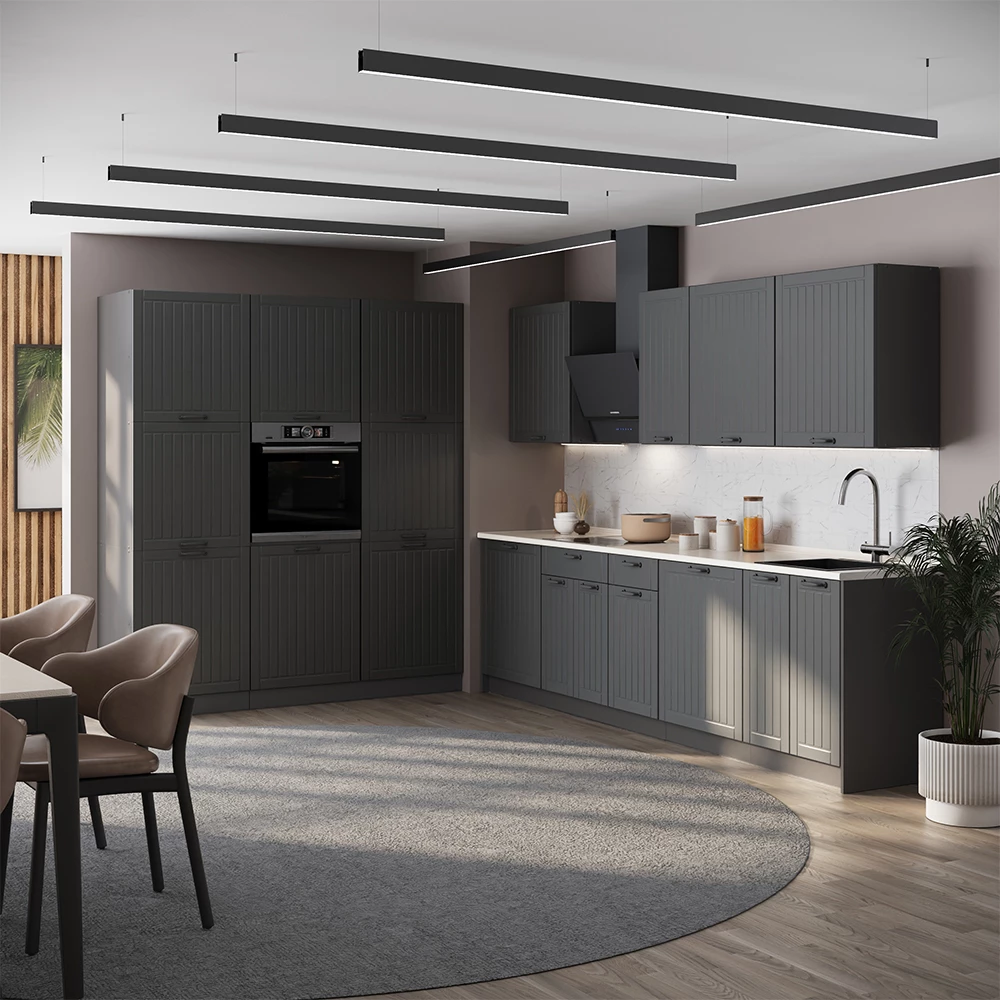 Cucina componibile Fame-Line Grigio scuro/Antracite 460 cm senza piano di lavoro Vicco