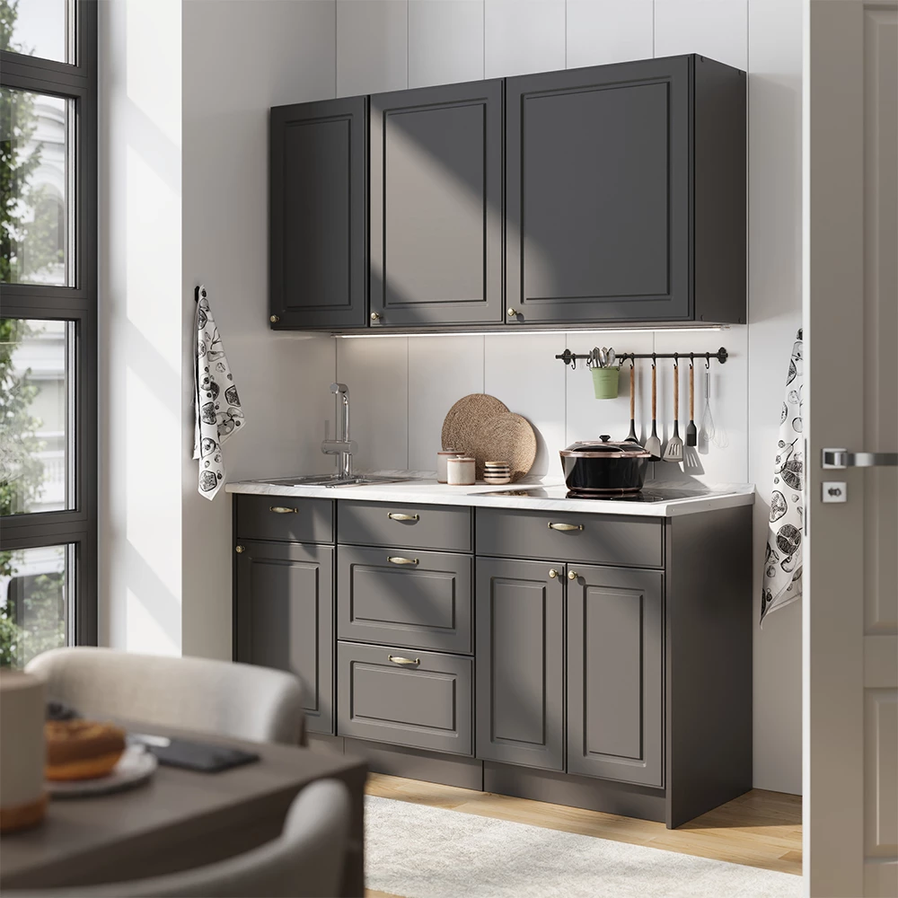 Cuisine Fame-Line Anthrazit-Gold Landhaus/Anthracite 150cm sans PT Vicco
