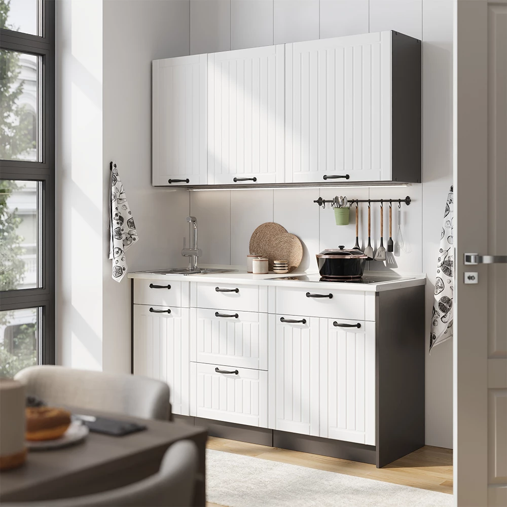 Singleküche Fame-Line Weiß Landhaus/Anthrazit 150 cm ohne Arbeitsplatte Vicco