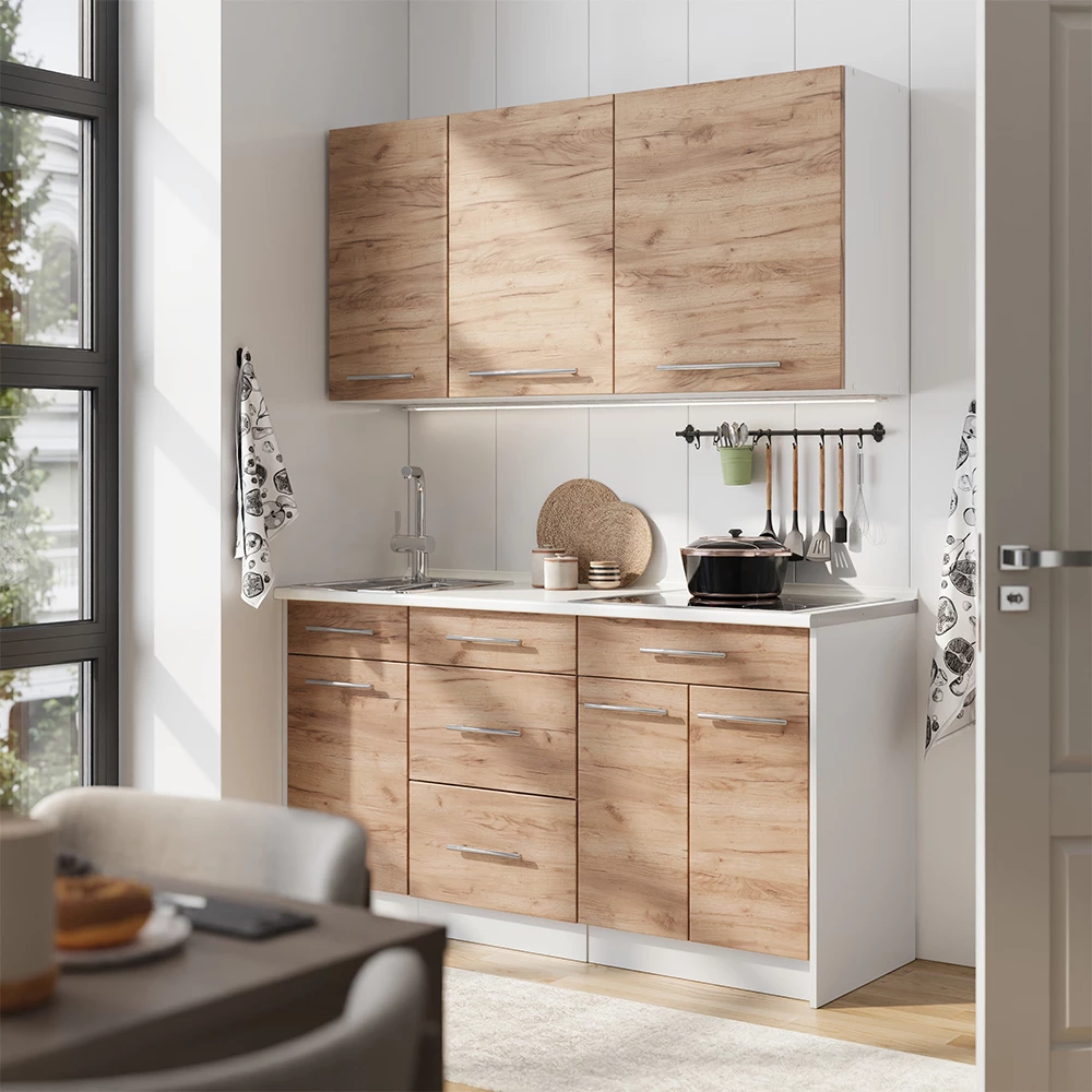 Singleküche Fame-Line Goldkraft Eiche 150 cm, AP Marmor Vicco