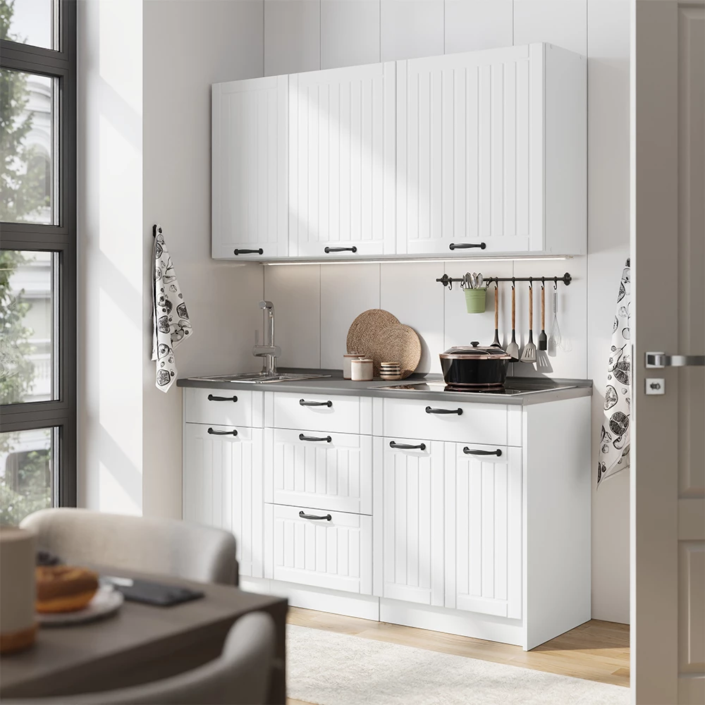 Singleküche Fame-Line Weiß Landhaus/Weiß 150 cm ohne Arbeitsplatte Vicco