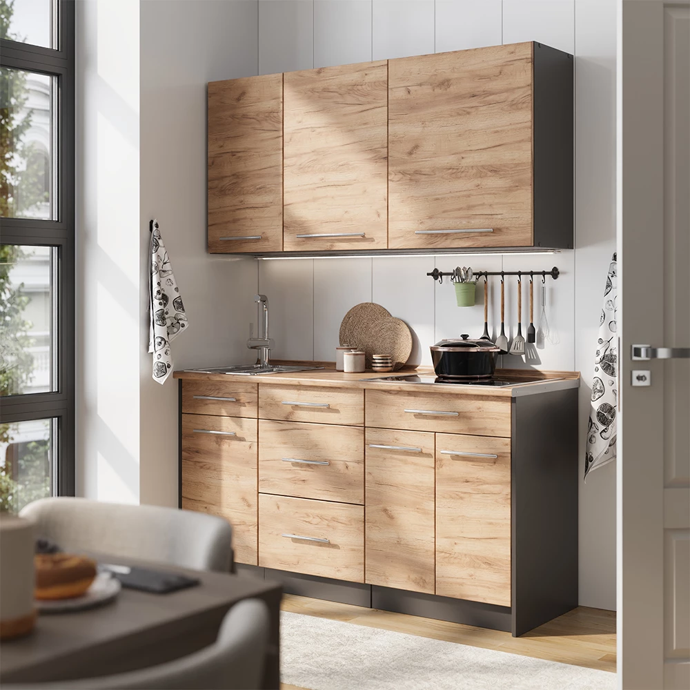 Cuisine Fame-Line Chêne de force doré/Anthracite 150cm sans PT Vicco