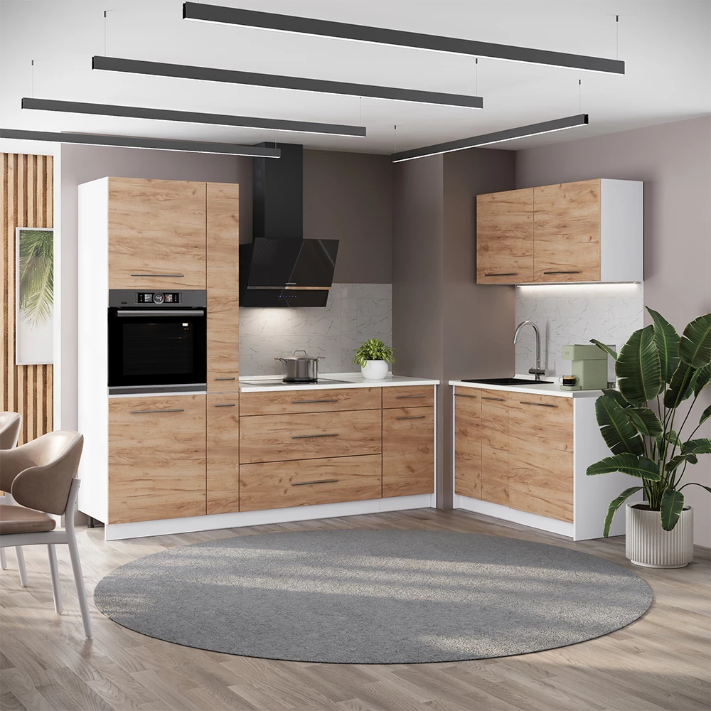 Cuisine Fame-Line Chêne de force doré/Blanc 220 x 120 cm sans PT Vicco