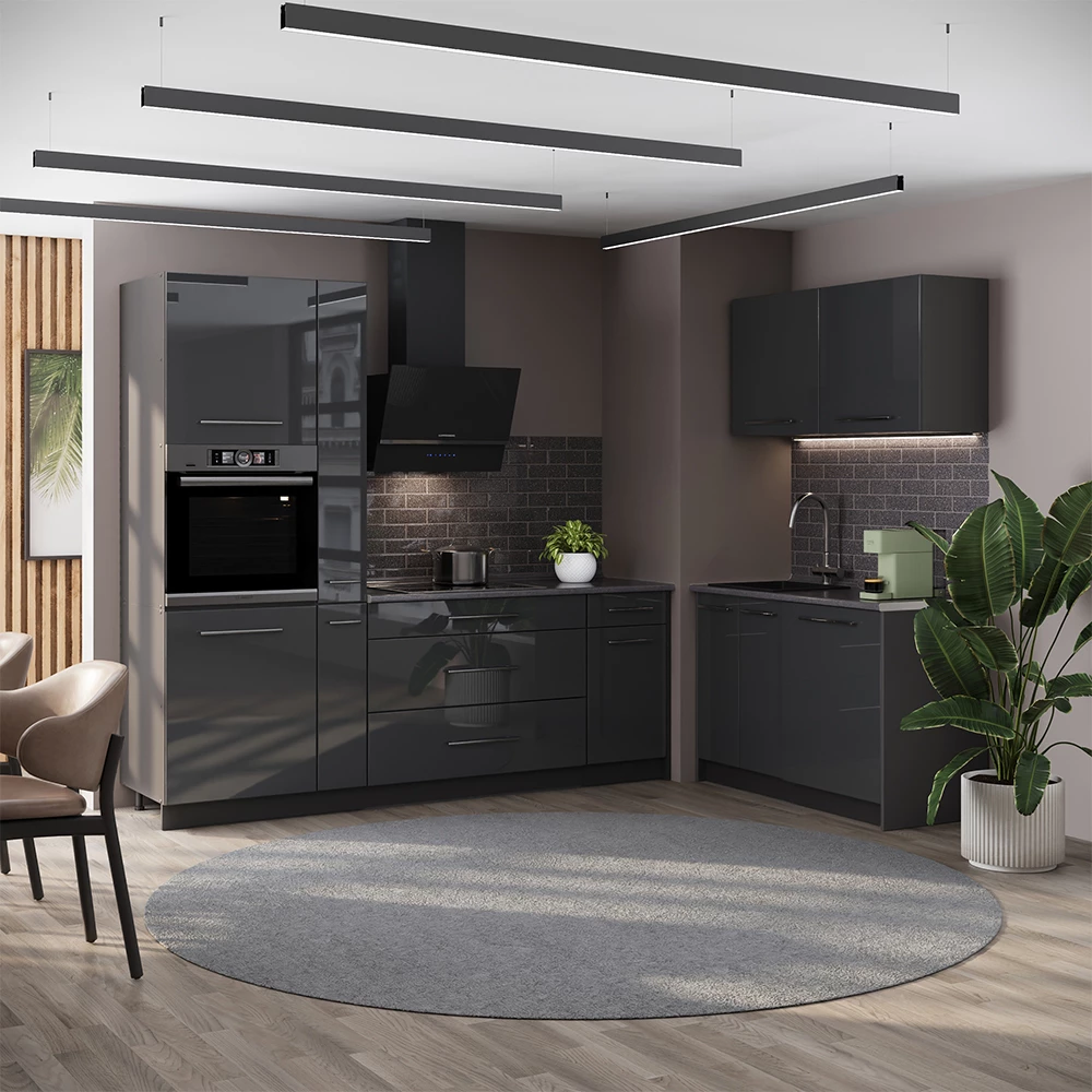 Cuisine Fame-Line Anthracite Haute brillance/Anthracite 220 x 120 cm, PT Chêne Vicco