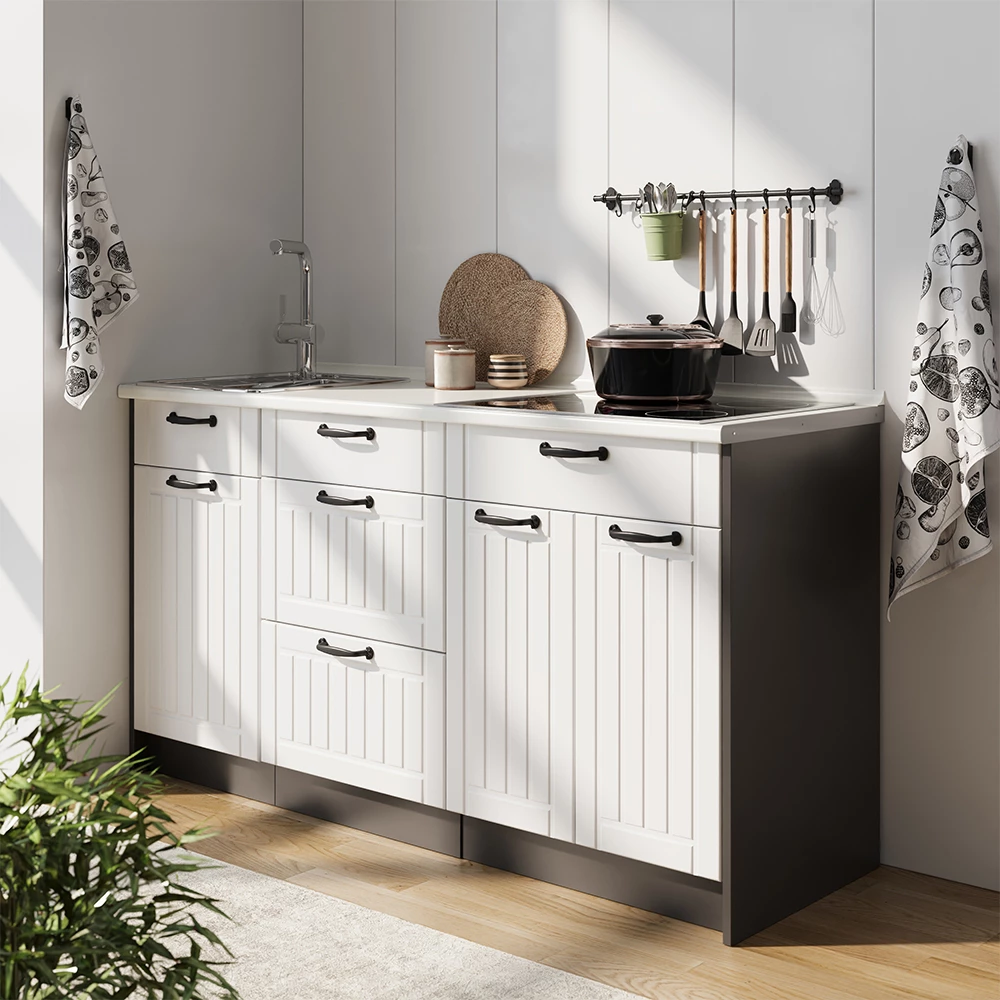 Cucine componibili piccole Fame-Line Bianco country/Antracite 150 cm senza piano di lavoro Vicco