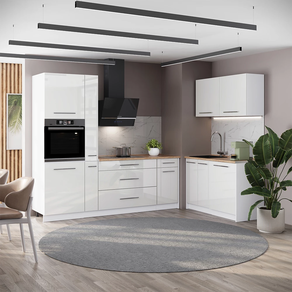 Küchenzeile Fame-Line Weiß Hochglanz/Weiß 220 x 120 cm ohne Arbeitsplatte Vicco | Weiß Hochglanz/Weiß | Ohne AP