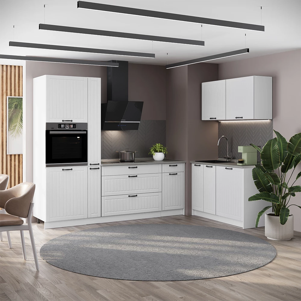 Cucina Fame-Line Bianco country/Bianco 220 x 120 cm senza piano di lavoro Vicco
