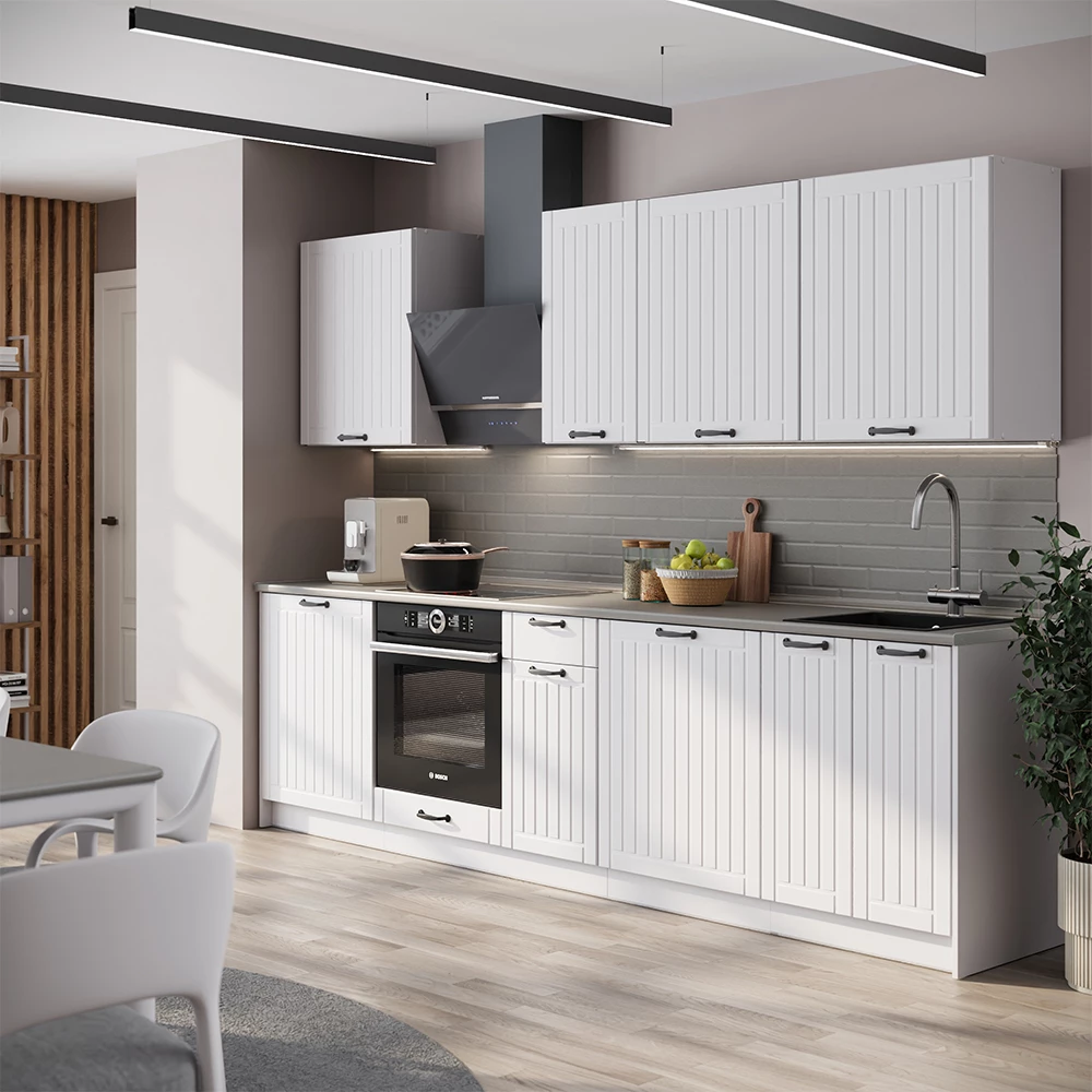 Cucina componibile Fame-Line Bianco country/Bianco 280 cm piano di lavoro Antracite Vicco