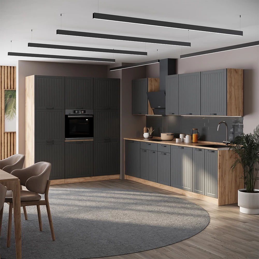 Cucina componibile Fame-Line Grigio scuro/Rovere dorato 460 cm senza piano di lavoro Vicco