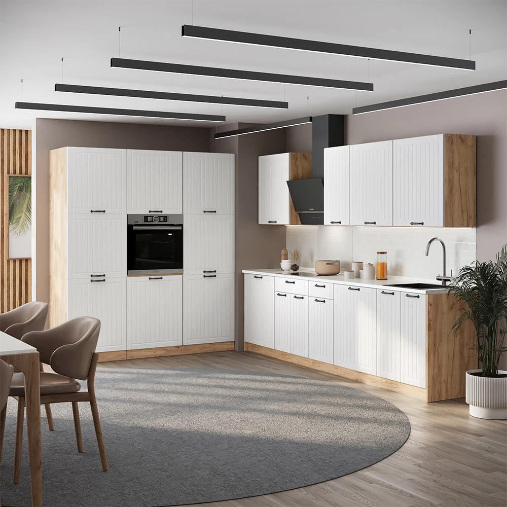 Cucina componibile Fame-Line Bianco country/Rovere dorato 460 cm senza piano di lavoro Vicco