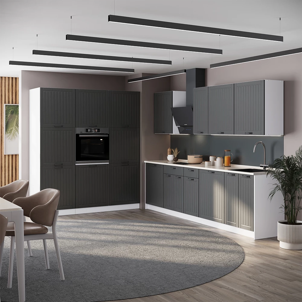 Cucina componibile Fame-Line Grigio scuro/Bianco 460 cm senza piano di lavoro Vicco