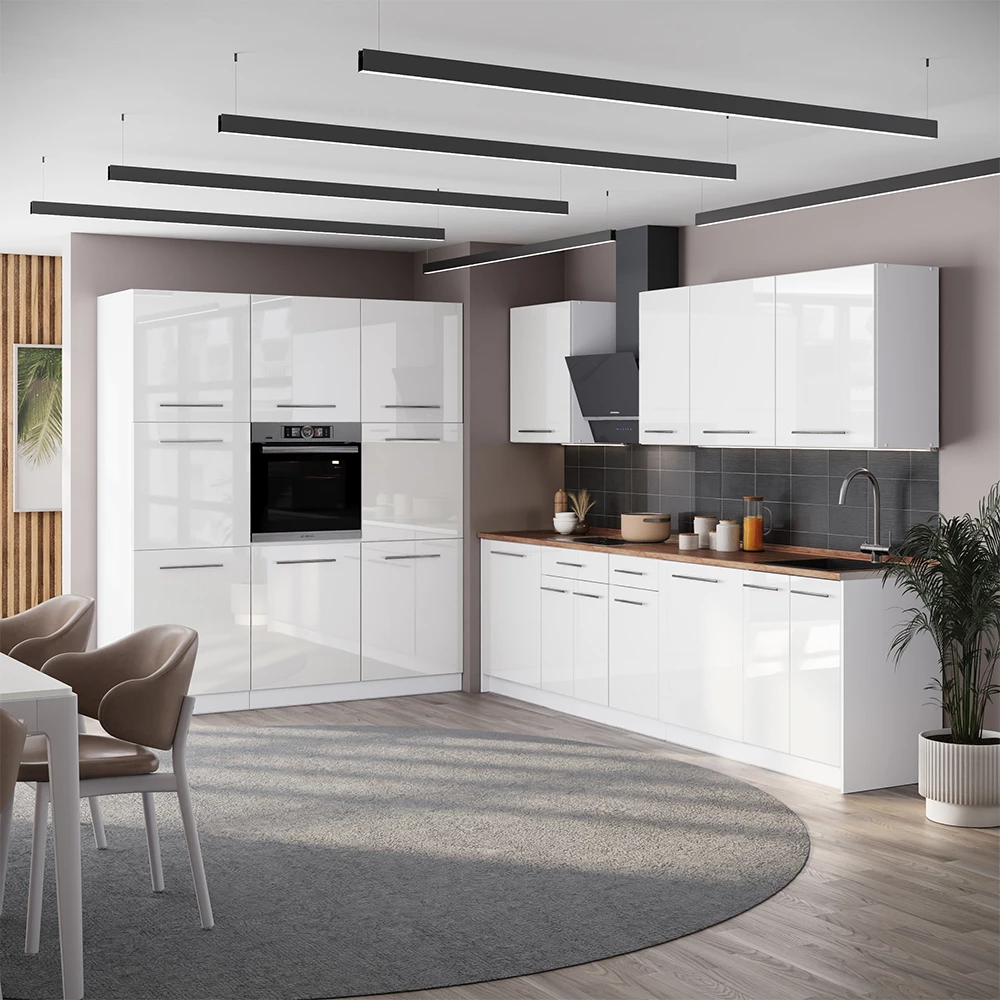 Cucina componibile Fame-Line Bianco lucido/Bianco 460 cm senza piano di lavoro Vicco
