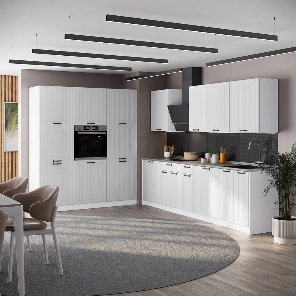 Cucina componibile Fame-Line Bianco country/Bianco 460 cm senza piano di lavoro Vicco