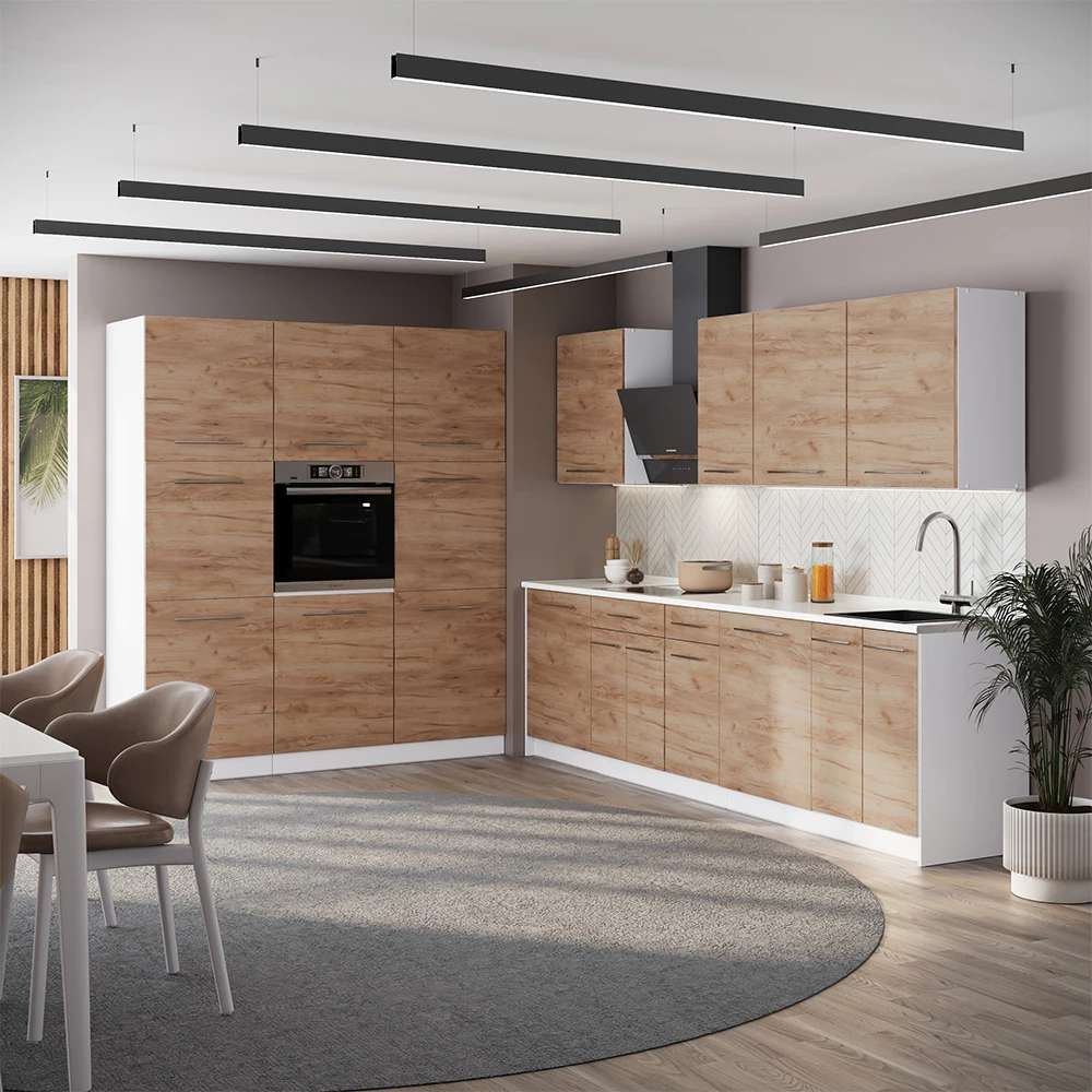 Cucina componibile Fame-Line Rovere dorato/Bianco 460 cm piano di lavoro Antracite Vicco