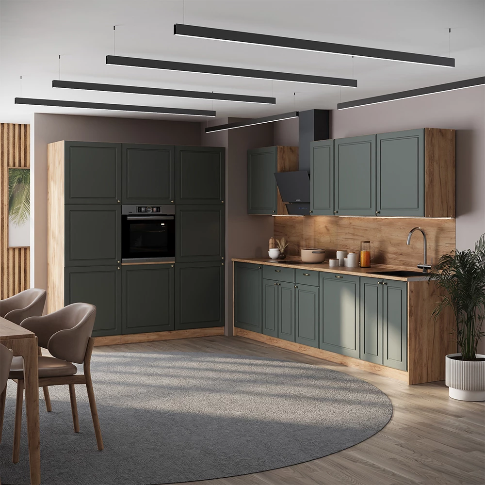 Cucina componibile Fame-Line Verde-oro country/Rovere dorato 460 cm senza piano di lavoro Vicco