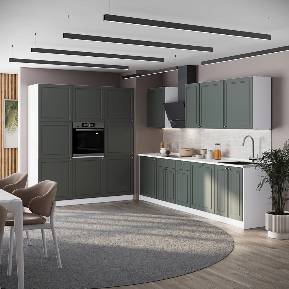Cucina componibile Fame-Line Verde-oro country/Bianco 460 cm piano di lavoro Rovere dorato Vicco