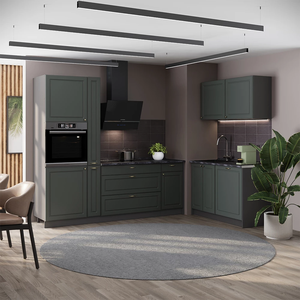 Cucina Fame-Line Verde-oro country/Antracite 220 x 120 cm piano di lavoro Antracite Vicco