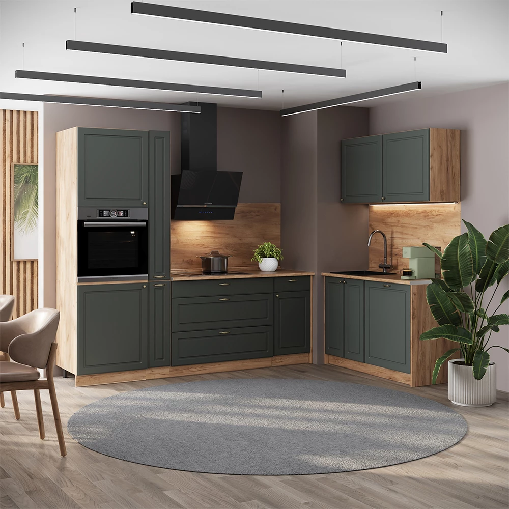 Cuisine Fame-Line Vert Or Campagne/Chêne de force doré 220 x 120 cm sans PT Vicco